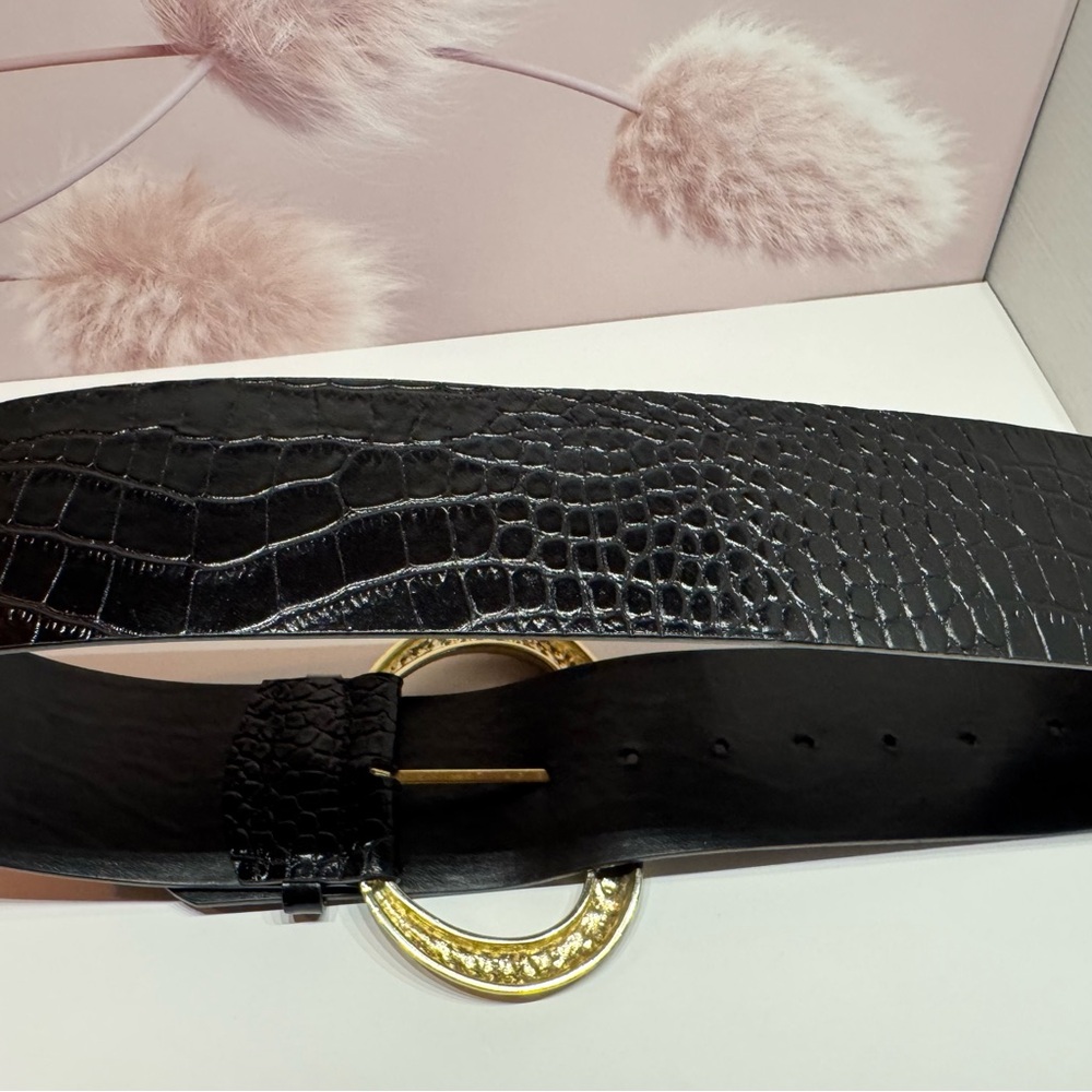 Claudie Pierlot T1 Small Snake Buckle Croc Embossed Leather Wide Belt - Picture 8 of 11